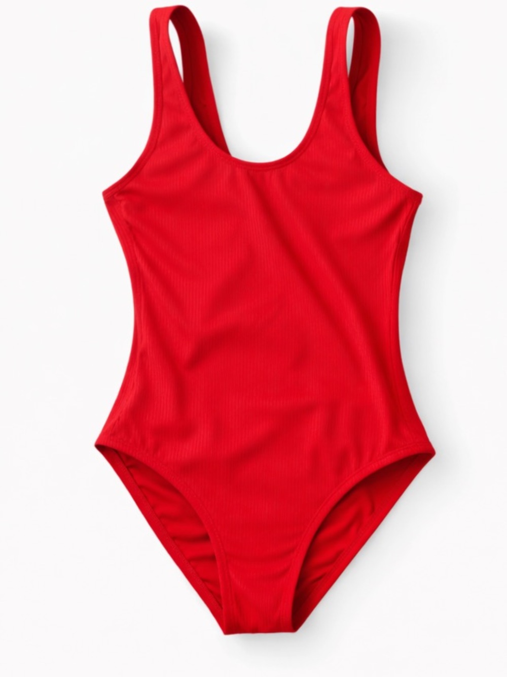 Red Ribbed Buttery Soft One Piece Boho Swimsuit Scoop Neck High Cut Minimalist S